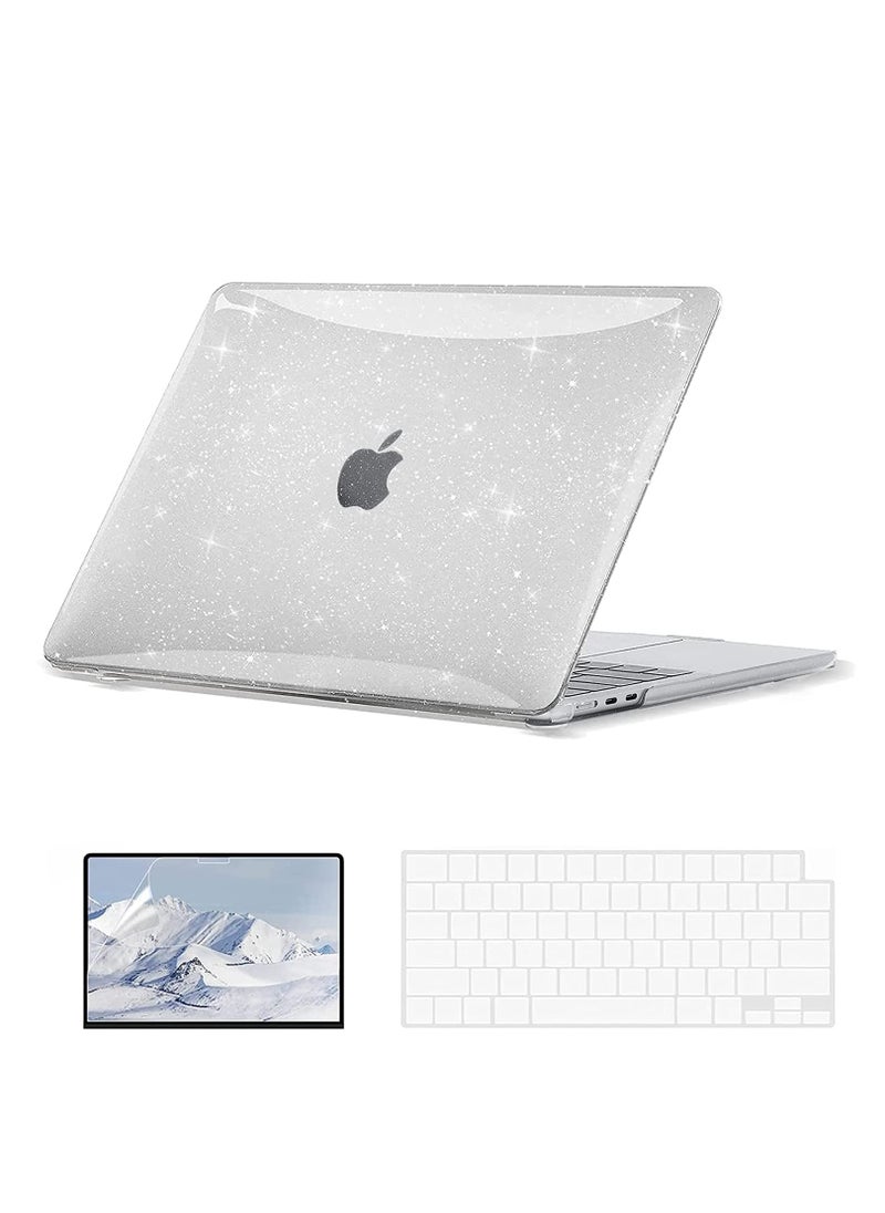 Generic - 3 in 1 Glitter Case for MacBook Air 15 inch 2023 A2941 with M2 Chip and 2024 A3114 with M3 Chip, Laptop Hard Shell Cases &Keyboard Skin & Screen Protector, Transparent - Image 1