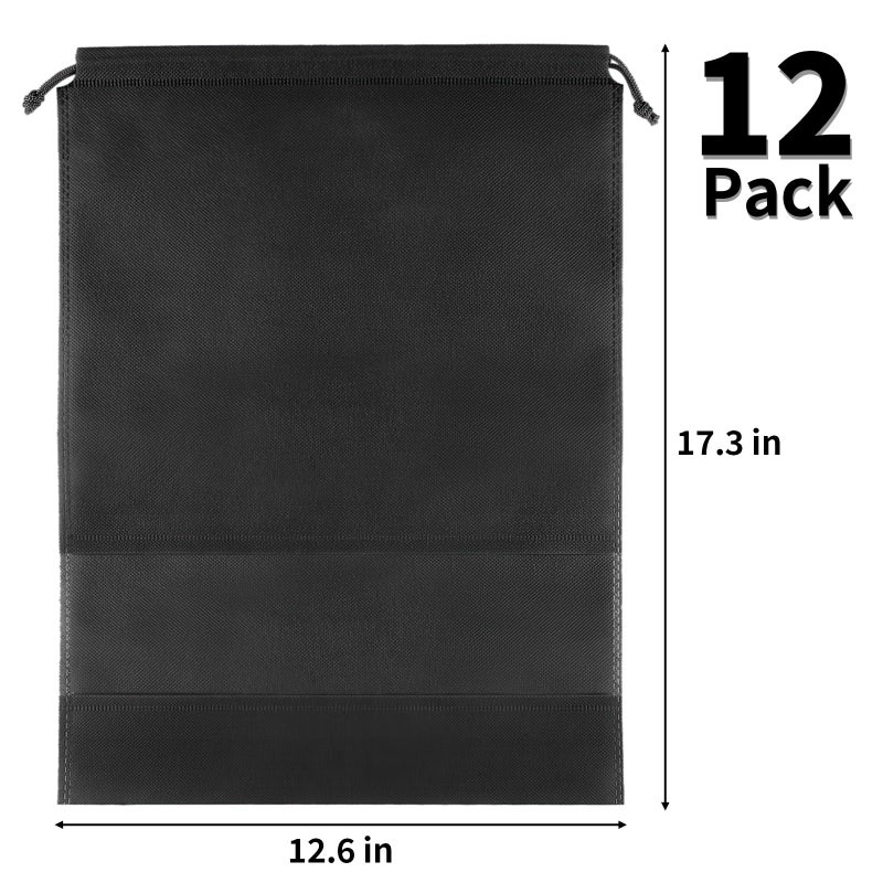 Coidea 12 Pack Large Shoe Bags for Packing with Clear Window, Dustproof Drawstring Travel Shoe Storage Bags for Men & Women, Black - Image 2