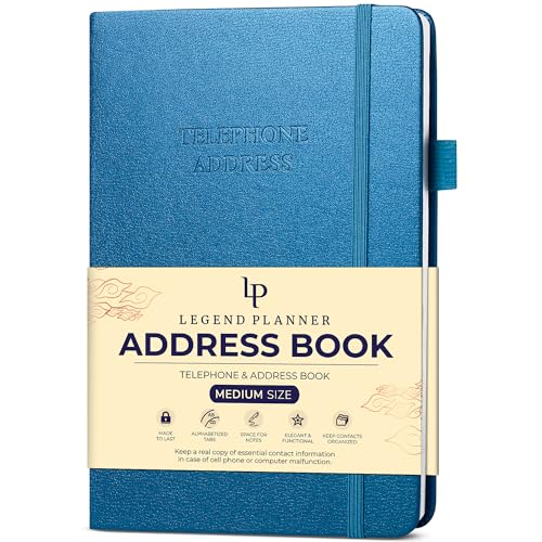 Legend Planner Address Book with Alphabetical Tabs –Telephone Contacts Book for Phone Numbers, Addresses, Passwords, Medium (Mystic Blue) - Image 1