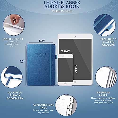 Legend Planner Address Book with Alphabetical Tabs –Telephone Contacts Book for Phone Numbers, Addresses, Passwords, Medium (Mystic Blue) - Image 2