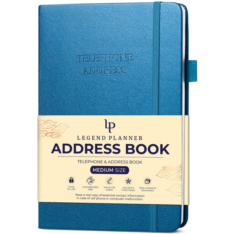 Legend Planner Address Book with Alphabetical Tabs –Telephone Contacts Book for Phone Numbers, Addresses, Passwords, Medium (Mystic Blue) - Image 5