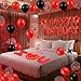 Peconal Red Happy Birthday Balloons Decorations Red and Black Birthday Balloon Letters Banner with 6 Pcs Star Balloons 1000 Artificial Rose Petals 24 Flameless LED Candles for Birthday Party Supplies Decor - Image 3