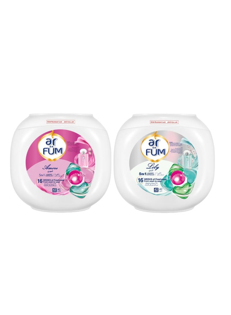 ar FUM Ar Fum 5 In 1 Laundry Detergent Capsules Amore And Lily 2 x 42 Pods 