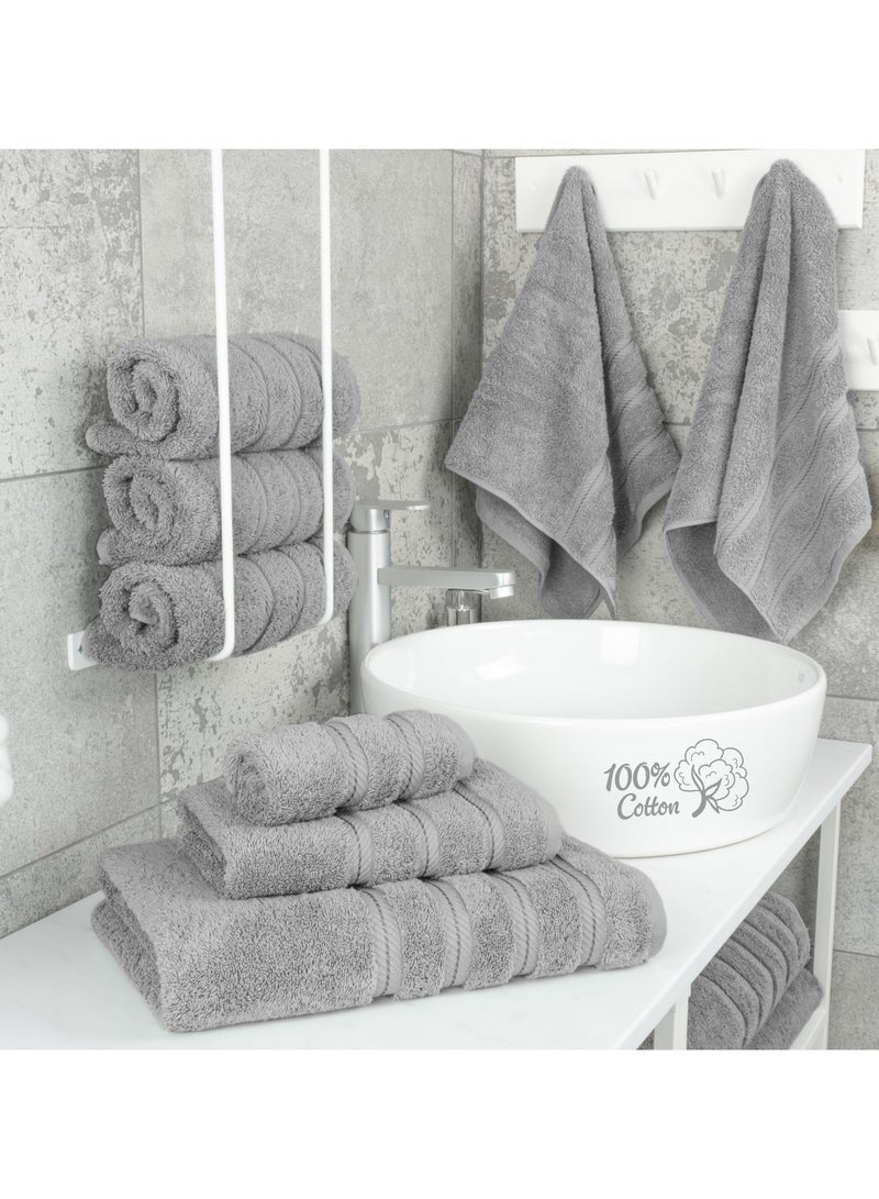 Safi Plus Towel Set Luxury Hotel Quality 600 GSM Genuine Combed Cotton, Super Soft & Absorbent Family Bath Towels 6 Piece Set -  2 Bath Towels, 2 Hand Towels, 2 Washcloths - Light Grey - Image 3