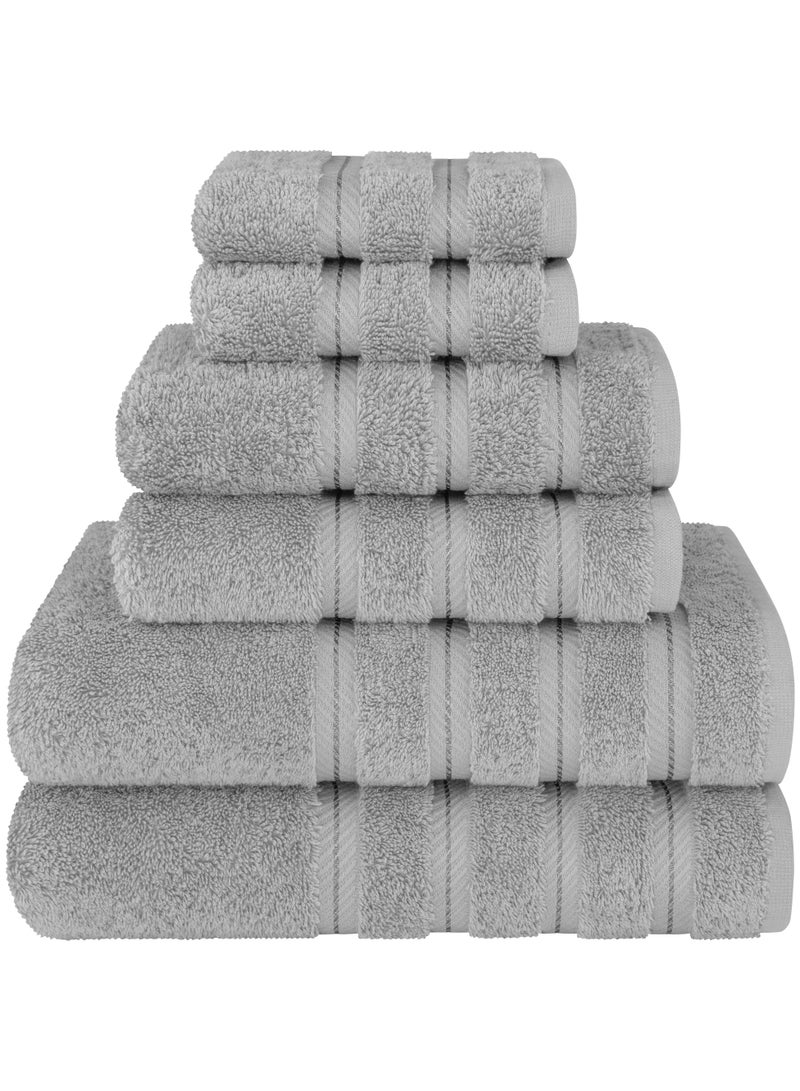Safi Plus Towel Set Luxury Hotel Quality 600 GSM Genuine Combed Cotton, Super Soft & Absorbent Family Bath Towels 6 Piece Set -  2 Bath Towels, 2 Hand Towels, 2 Washcloths - Light Grey - Image 1