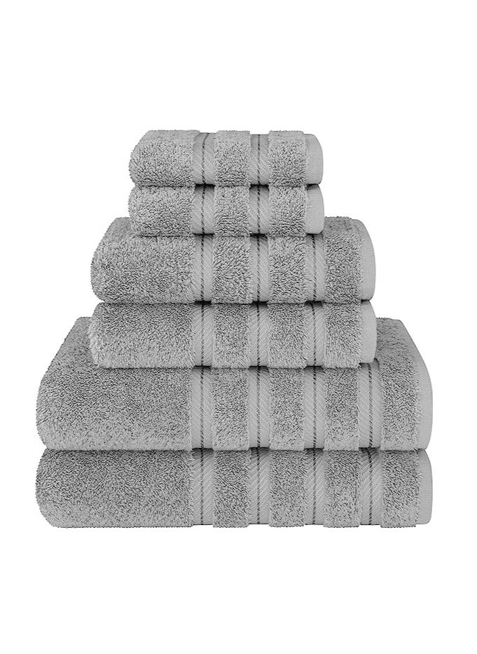 Towel Set Luxury Hotel Quality 600 GSM Genuine Combed Cotton, Super Soft & Absorbent Family Bath Towels 6 Piece Set -  2 Bath Towels, 2 Hand Towels, 2 Washcloths - Light Grey 