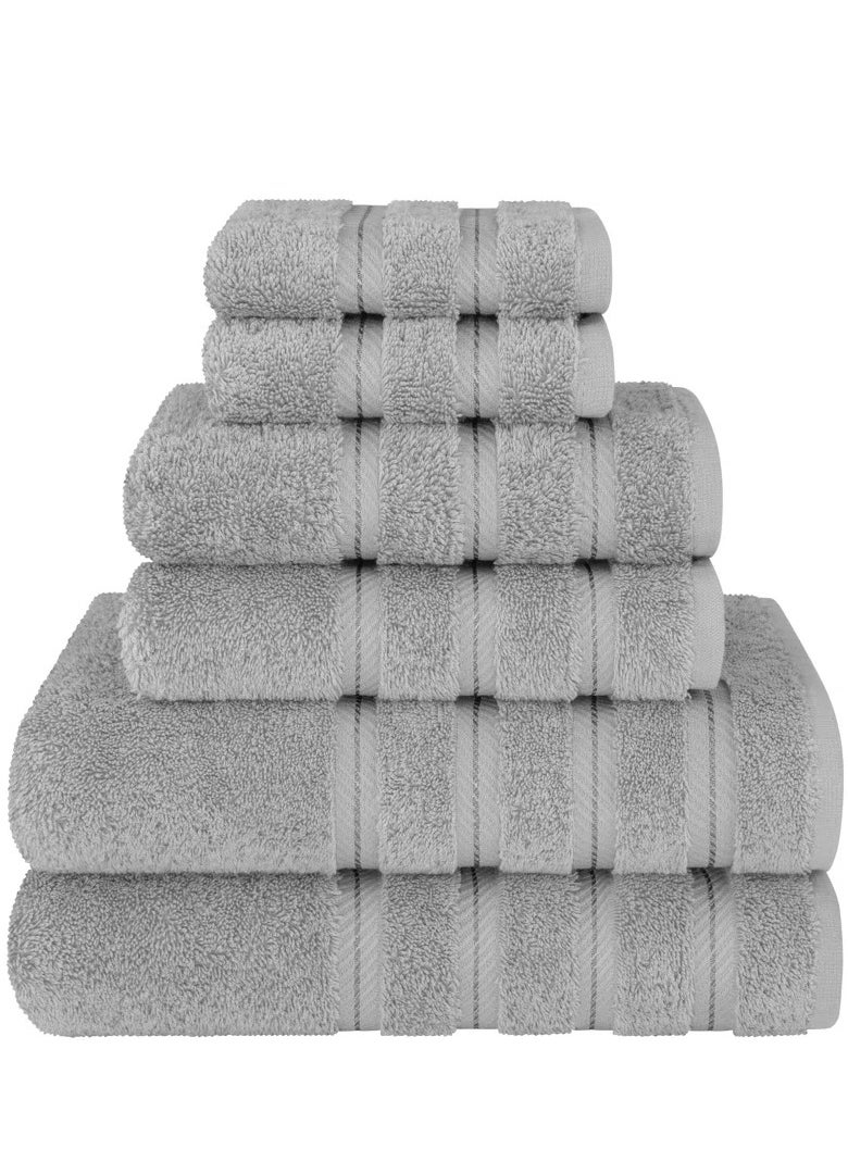 Safi Plus Towel Set Luxury Hotel Quality 600 GSM Genuine Combed Cotton, Super Soft & Absorbent Family Bath Towels 6 Piece Set -  2 Bath Towels, 2 Hand Towels, 2 Washcloths - Light Grey 