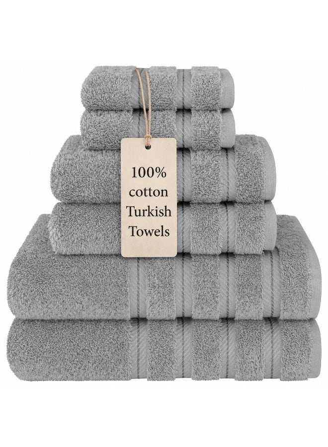 Towel Set Luxury Hotel Quality 600 GSM Genuine Combed Cotton, Super Soft & Absorbent Family Bath Towels 6 Piece Set - 2 Bath Towels, 2 Hand Towels, 2 Washcloths - Light Grey