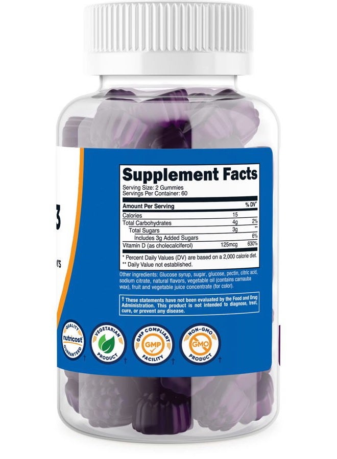 Nutricost Vitamin D3 Gummies 5,000 IU (125mcg), 120 Gummies - Mixed Berry Flavored, 60 Servings - Image 4