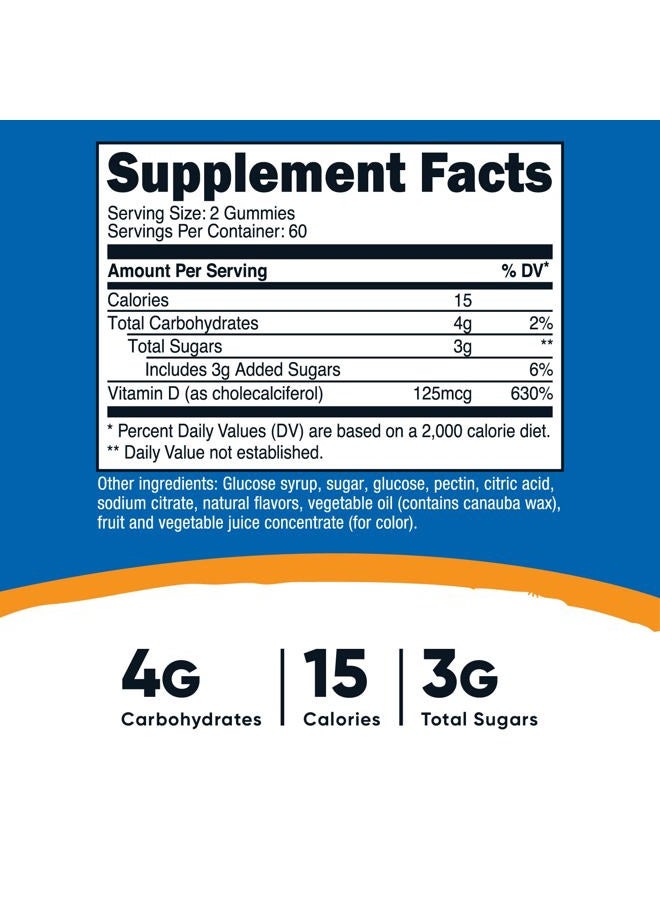 Nutricost Vitamin D3 Gummies 5,000 IU (125mcg), 120 Gummies - Mixed Berry Flavored, 60 Servings - Image 2