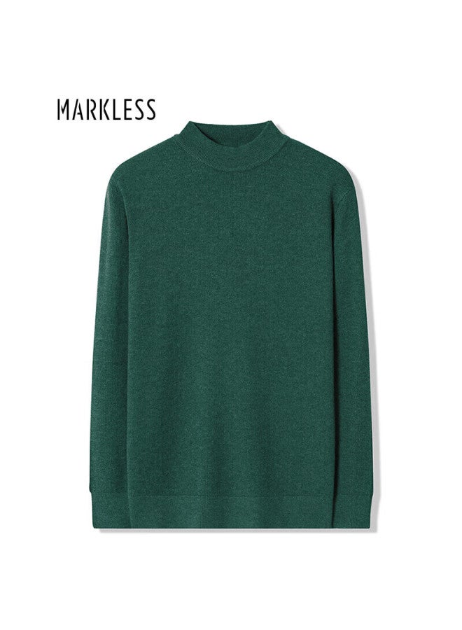 Markless Men's Sweater Autumn Winter Warm Half Turtleneck Knitwear Solid Color Mid Neck Base Shirt 2716 Shade Green 2XL - Image 1
