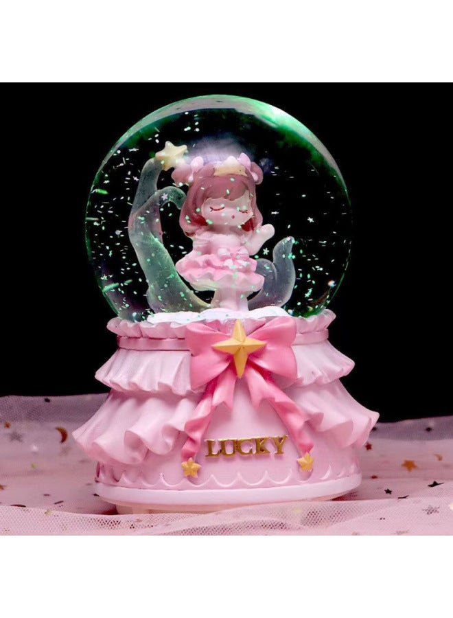 Mermaid Princess Crystal Ball Music Box Cartoon Ornaments Snowflakes Student Creative Gift Birthday Music Box-Color:1-mermaid 【blue】-Size:Large Size 100#(rotating Inside + Falling Snow) Lanterns Music - Image 2
