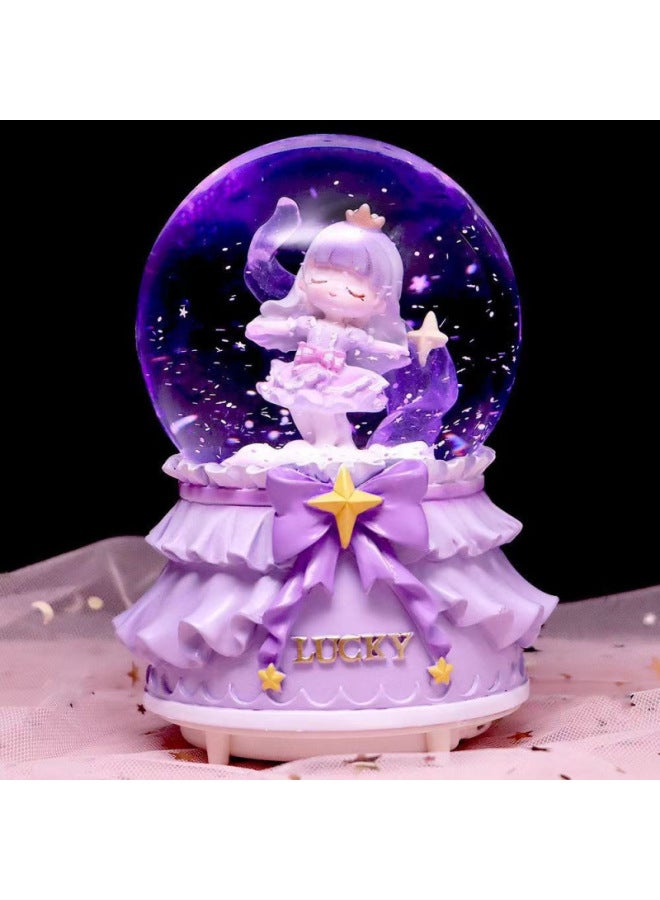 Mermaid Princess Crystal Ball Music Box Cartoon Ornaments Snowflakes Student Creative Gift Birthday Music Box-Color:1-mermaid 【blue】-Size:Large Size 100#(rotating Inside + Falling Snow) Lanterns Music - Image 3