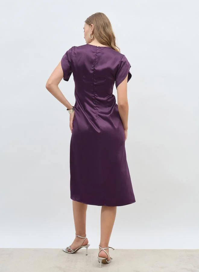 Styli Styli Women Purple Solid Petal Sleeves A-Line Midi Dress