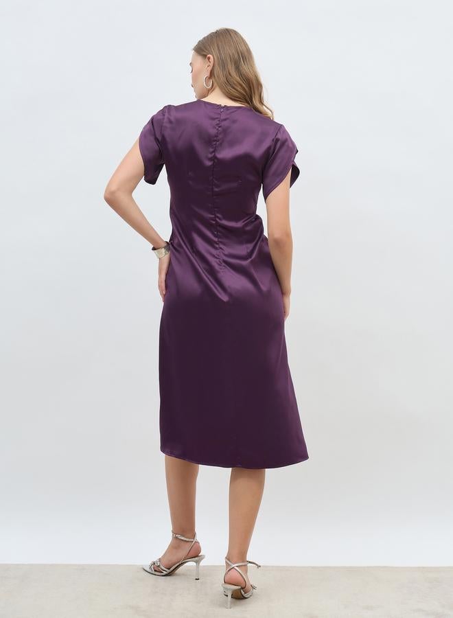 Styli Styli Women Purple Solid Petal Sleeves A-Line Midi Dress  - Image 5