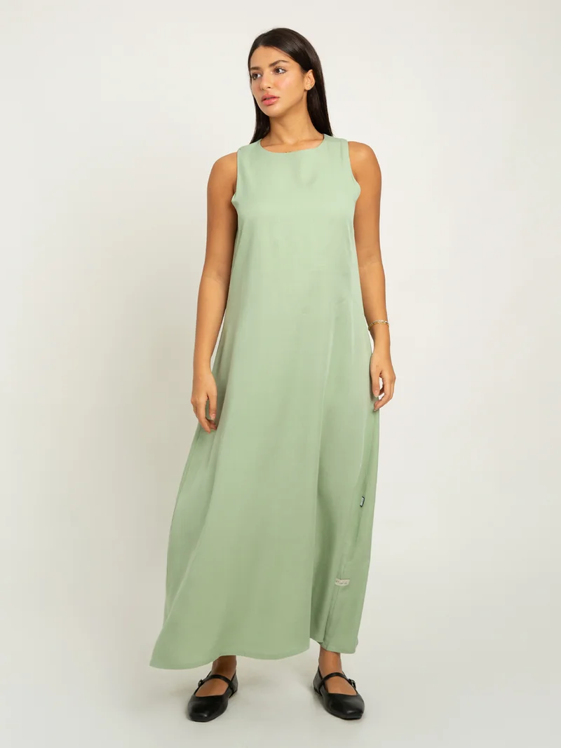 Kaafmeem Sage Green Sleeveless Long Dress