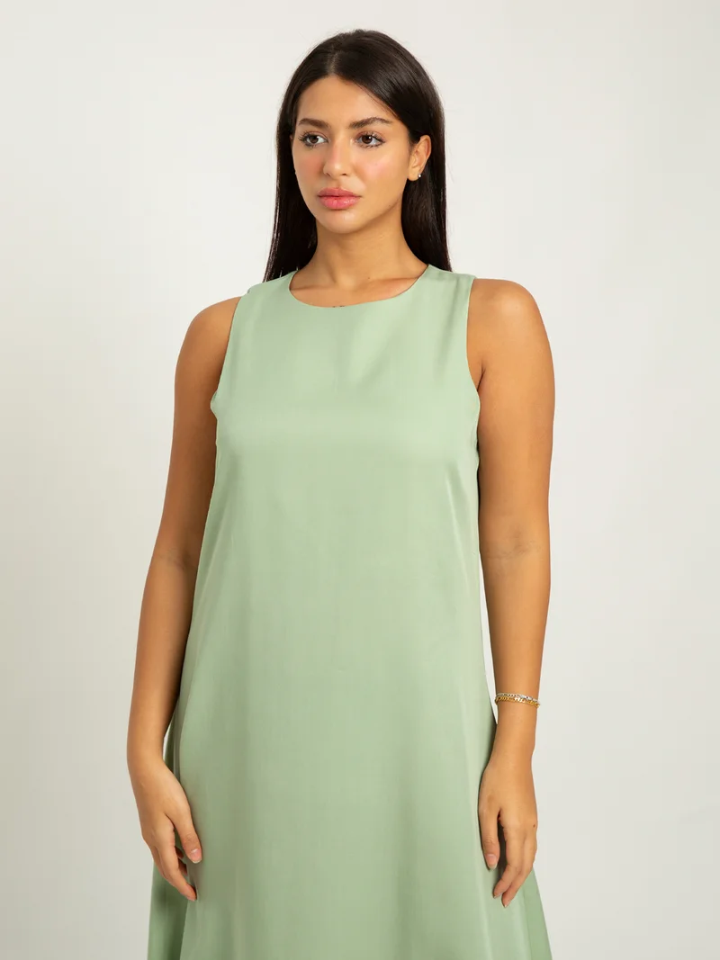 Kaafmeem Sage Green Sleeveless Long Dress