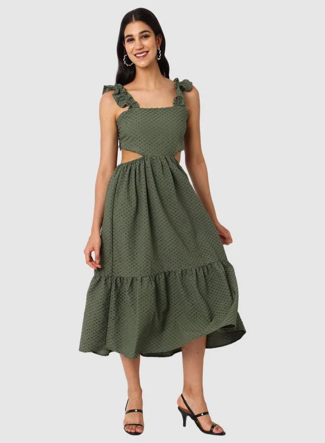 Freehand  Green Textured Strappy Midi Dress for Women | Best Price UAE