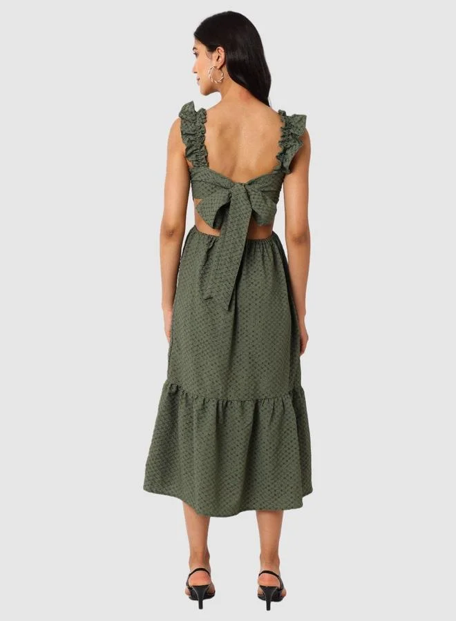 Freehand  Green Textured Strappy Midi Dress for Women | Best Price UAE