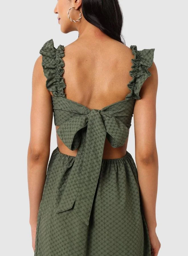 Freehand  Green Textured Strappy Midi Dress for Women | Best Price UAE