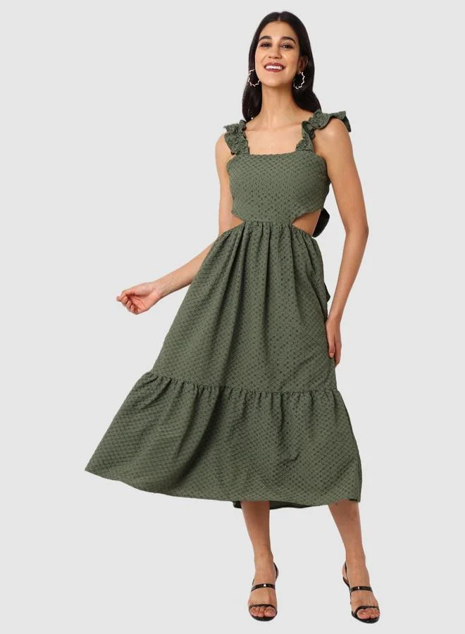 Freehand Green Textured Strappy Midi Dress