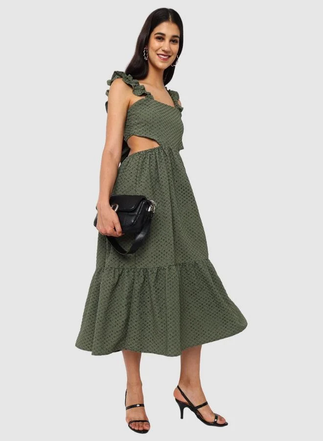 Freehand  Green Textured Strappy Midi Dress for Women | Best Price UAE