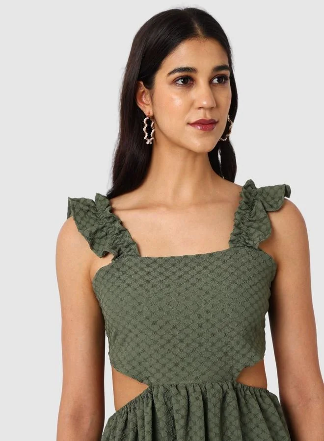 Freehand  Green Textured Strappy Midi Dress for Women | Best Price UAE