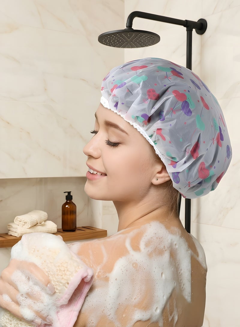Beauenty 5 Pcs Waterproof Shower Cap,Plastic Shower Caps Reusable Elastic Large Shower cap for Women Long Hair（Color random） - Image 5