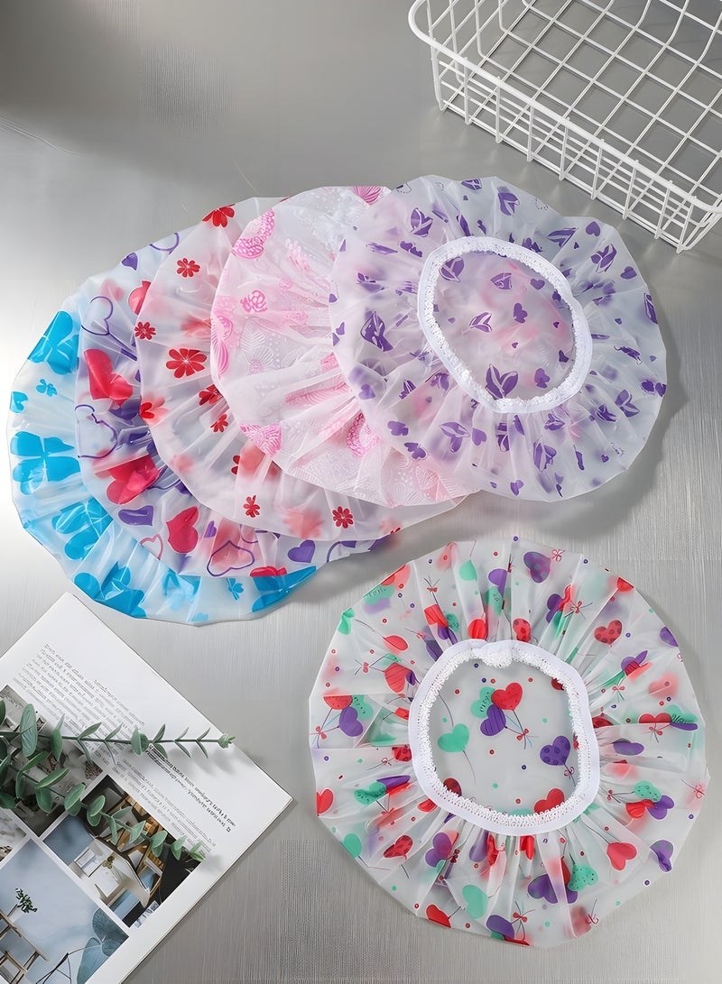 Beauenty 5 Pcs Waterproof Shower Cap,Plastic Shower Caps Reusable Elastic Large Shower cap for Women Long Hair（Color random） - Image 4