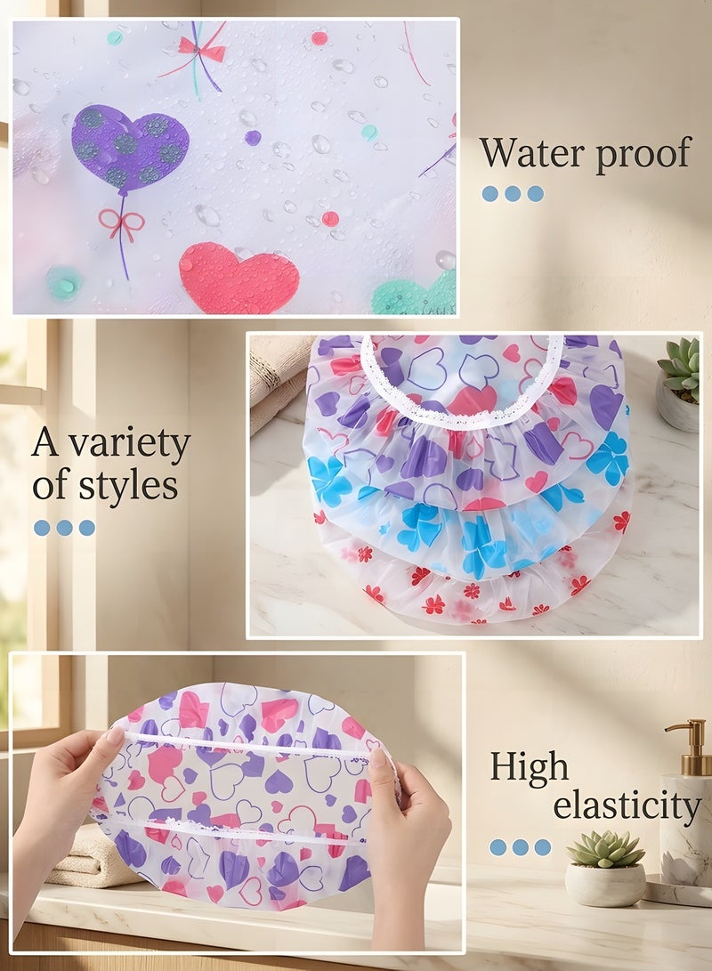 Beauenty 5 Pcs Waterproof Shower Cap,Plastic Shower Caps Reusable Elastic Large Shower cap for Women Long Hair（Color random） - Image 3
