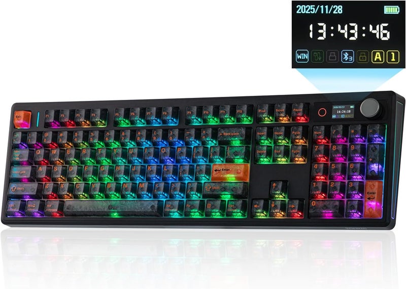 EPOMAKER TH108 V2 PRO Full Size Mechanical Keyboard with Screen&Knob, 10000mAh, BT/2.4Ghz, Mac Modifier PBT Keycap, Hot Swap, RGB, Gasket, Wireless Gaming Keyboard for Mac/PC (Black, Sea Salt Silent) - Image 1