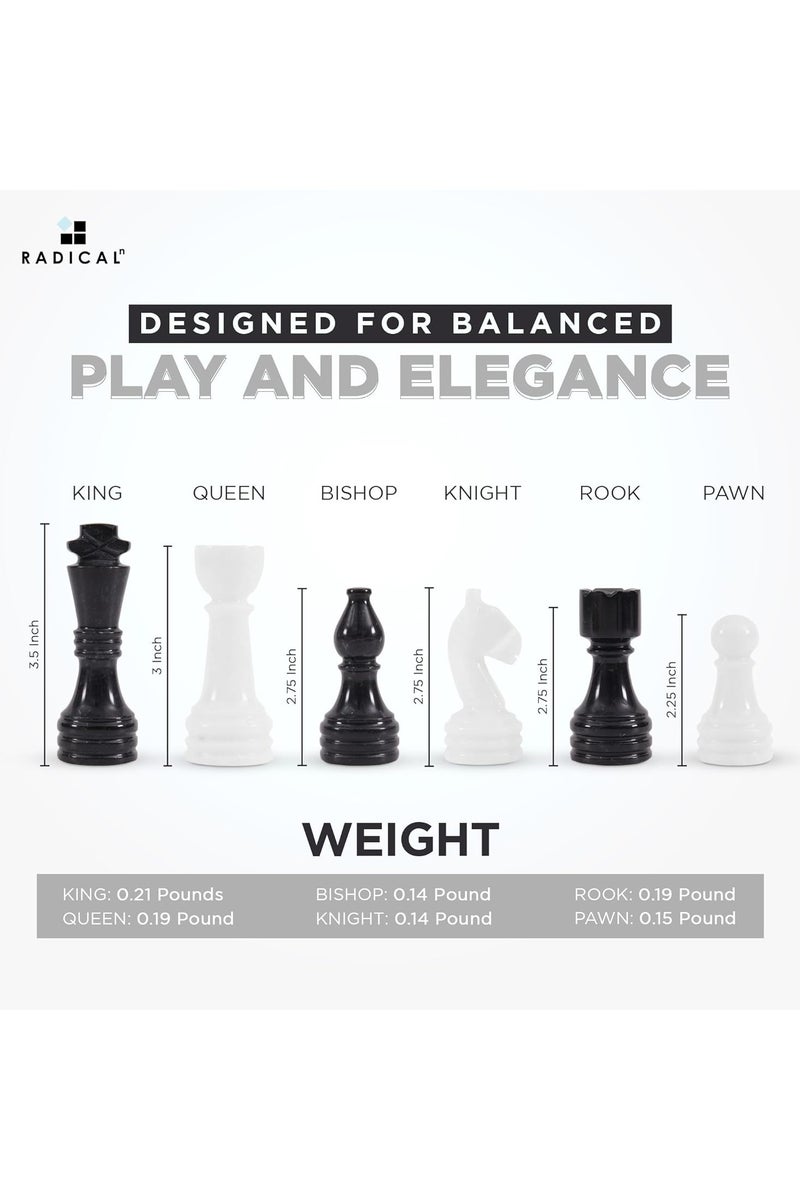 RADICALn Marble Chess Figures 3.5'' Inches Black and White Handmade Figures for Chess Board Game - Marble Chess Set, Family Chess Game, Checker Board Game - Image 4