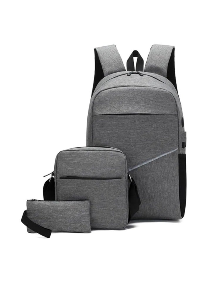 Energy case Energy Case - High Quality - 3Pcs Travel Laptop Backpack, College School Computer Bag with USB Charging Port for Men & Women Fits 15.6 Inch Notebook (Gray)  - Image 1
