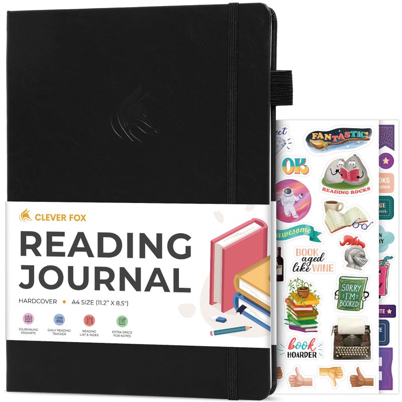 Clever Fox Reading Journal Large â€“ Guided Book Review Log & Tracker â€“ Gifts & Accessories for Reading Lover â€“ Book Tracking Journal for Kids & Adults, 8.5x11.2â€ (Black) - Image 1