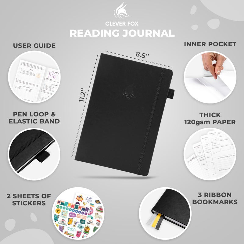 Clever Fox Reading Journal Large â€“ Guided Book Review Log & Tracker â€“ Gifts & Accessories for Reading Lover â€“ Book Tracking Journal for Kids & Adults, 8.5x11.2â€ (Black) - Image 2