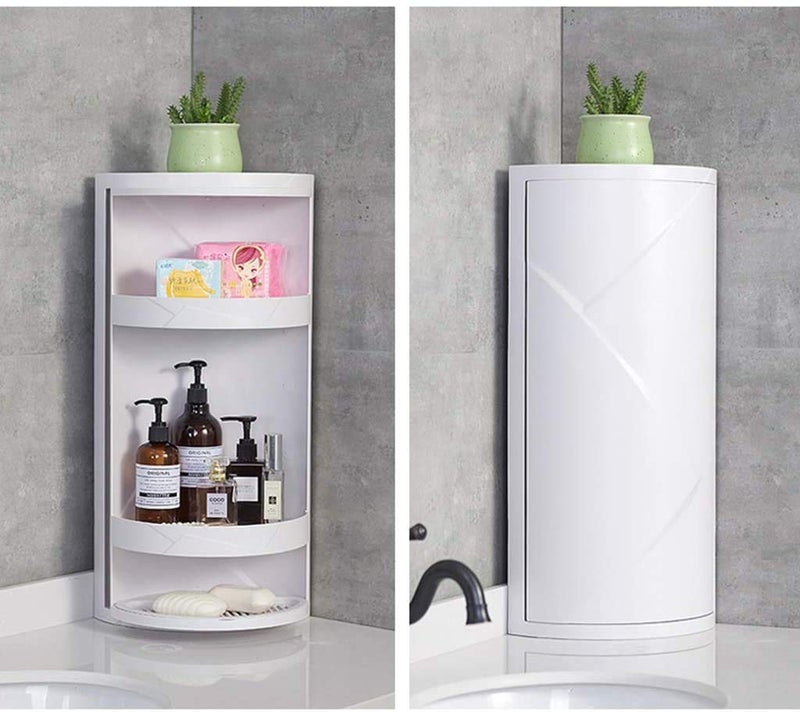Hiru Hiru Multifunction Bathroom Kitchen Corner Locker Cosmetic Plastic ABS Storage Rack Cabinet Storage Shelf Rotating Triangle Shelf White  - Image 5