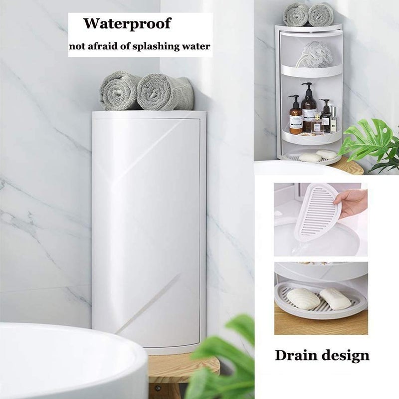 Hiru Hiru Multifunction Bathroom Kitchen Corner Locker Cosmetic Plastic ABS Storage Rack Cabinet Storage Shelf Rotating Triangle Shelf White  - Image 4