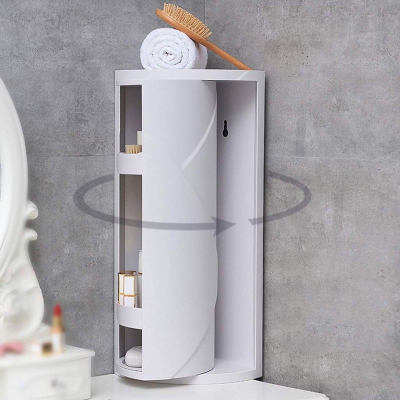 Hiru Hiru Multifunction Bathroom Kitchen Corner Locker Cosmetic Plastic ABS Storage Rack Cabinet Storage Shelf Rotating Triangle Shelf White  - Image 1