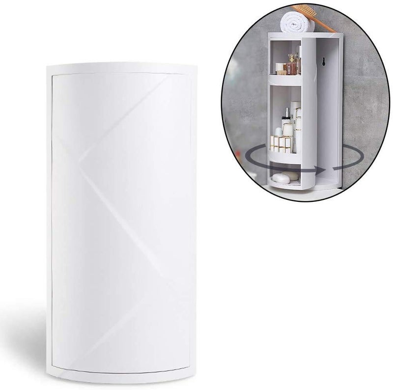 Hiru Hiru Multifunction Bathroom Kitchen Corner Locker Cosmetic Plastic ABS Storage Rack Cabinet Storage Shelf Rotating Triangle Shelf White  - Image 2