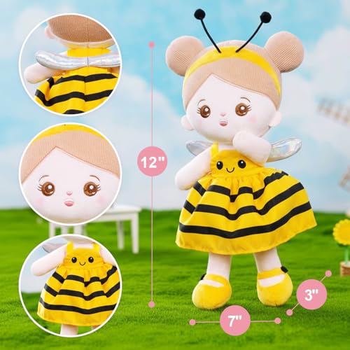 OUOZZZ 12" Soft Baby Doll Toys for 1 + Year Old Girl Gifts, Birthday Gifts for 1 Year Old Girl Christmas Plush Toys Gift for Toddler Kids Yellow Bee Dress - Image 2