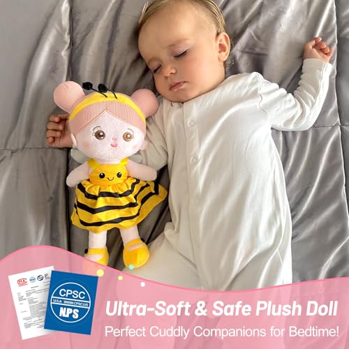 OUOZZZ 12" Soft Baby Doll Toys for 1 + Year Old Girl Gifts, Birthday Gifts for 1 Year Old Girl Christmas Plush Toys Gift for Toddler Kids Yellow Bee Dress - Image 3