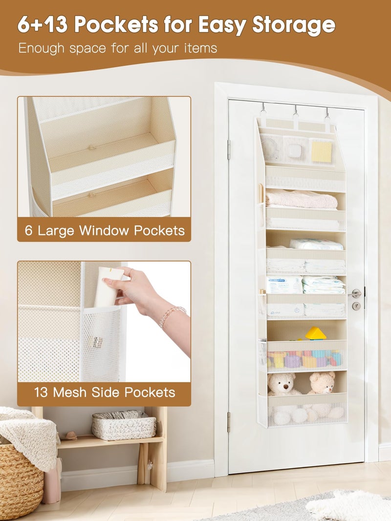 Criusia 2 Pack Over the Door Organizer, 6-Shelf Closet Hanging Storage with 13 Mesh Pockets, 55lbs Capacity Behind the Door Storage for Baby Nursery, Bathroom, Bedroom, and Dorm, Beige - Image 5