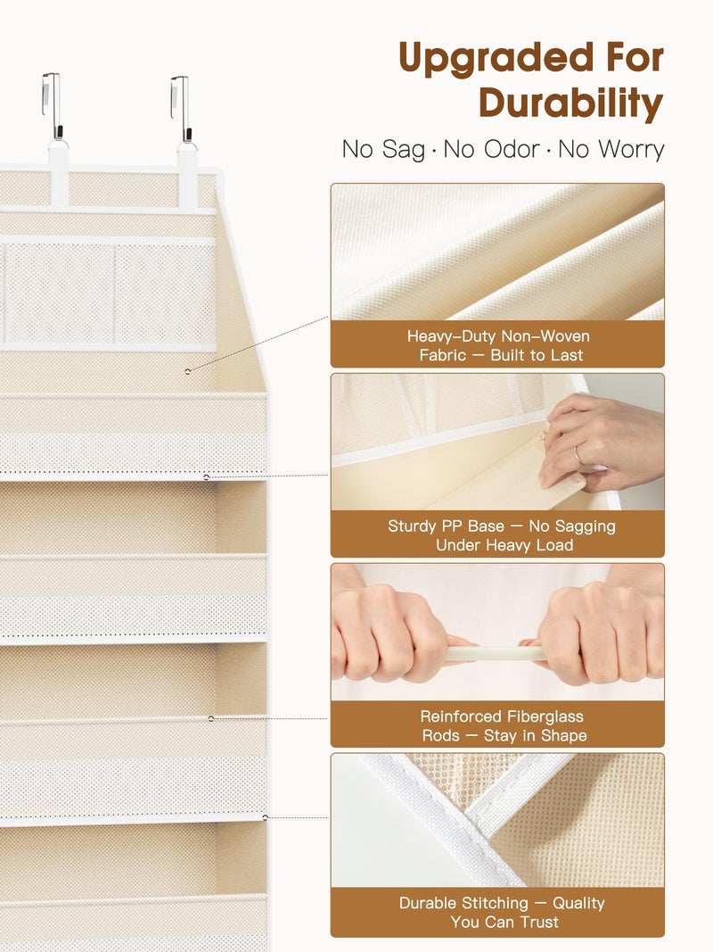 Criusia 2 Pack Over the Door Organizer, 6-Shelf Closet Hanging Storage with 13 Mesh Pockets, 55lbs Capacity Behind the Door Storage for Baby Nursery, Bathroom, Bedroom, and Dorm, Beige - Image 4