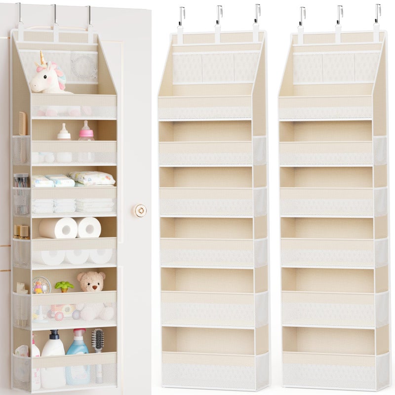 Criusia 2 Pack Over the Door Organizer, 6-Shelf Closet Hanging Storage with 13 Mesh Pockets, 55lbs Capacity Behind the Door Storage for Baby Nursery, Bathroom, Bedroom, and Dorm, Beige - Image 1