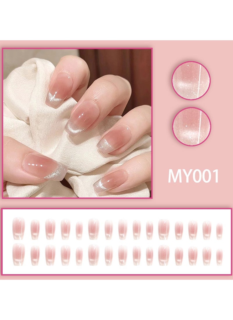 Generic Press On Nails Short Squoval ABS Natural Fit Fake Nails with Jelly Glue Reusable Manicure Glue On Nails Woman and Girl False Nails UV Cover Gel Glossy Nails 15Sizes 24PCS  - Image 2