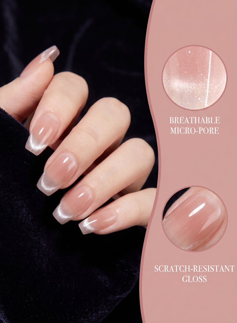 Press On Nails Short Squoval ABS Natural Fit Fake Nails with Jelly Glue Reusable Manicure Glue On Nails Woman and Girl False Nails UV Cover Gel Glossy Nails 15Sizes 24PCS - Image 1