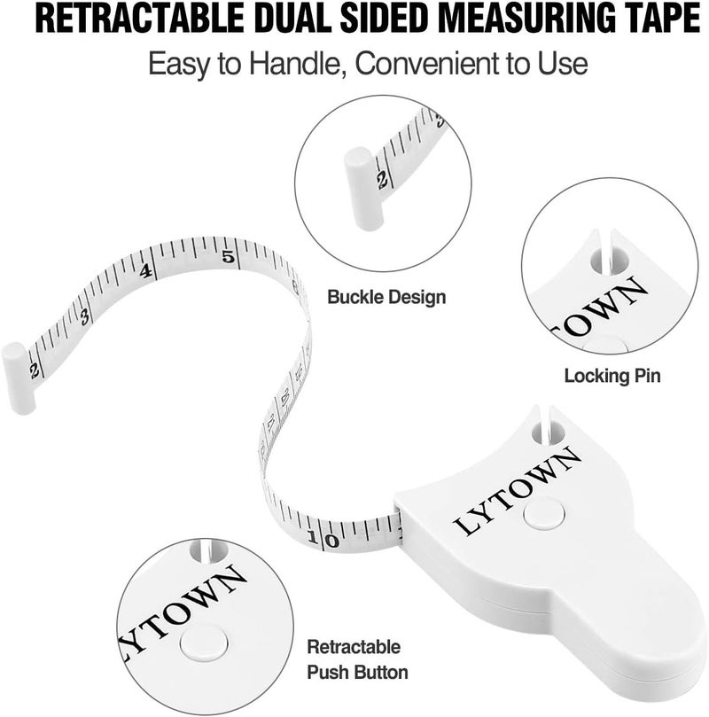 LYTOWN 2PCS Body Tape Measure 60inch (150cm), Automatic Telescopic Tape Measure for Body Measurement & Weight Loss, Accurate for Tailor, Sewing, Fitness, Handcrafts, Clothes - Image 4