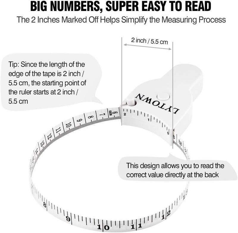 LYTOWN 2PCS Body Tape Measure 60inch (150cm), Automatic Telescopic Tape Measure for Body Measurement & Weight Loss, Accurate for Tailor, Sewing, Fitness, Handcrafts, Clothes - Image 5