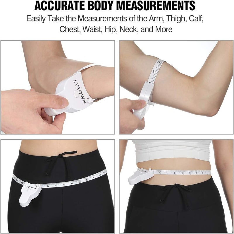 LYTOWN 2PCS Body Tape Measure 60inch (150cm), Automatic Telescopic Tape Measure for Body Measurement & Weight Loss, Accurate for Tailor, Sewing, Fitness, Handcrafts, Clothes - Image 2
