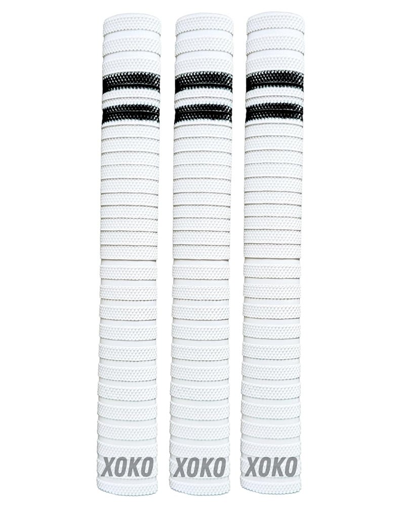 xoko Cricket Bat Handle Grips, White with Black Stripes, Enhanced Performance, Shock Absorbing (White Pack of 3) - Image 1